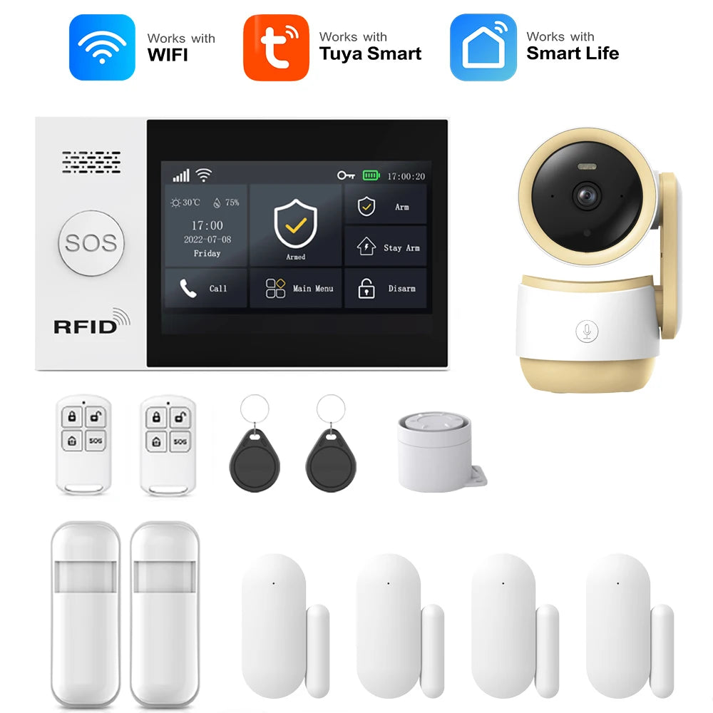 Tuya Smart Life APP Compatible Wireless GSM Alarm System WiFi Burglar Detection Real-Time Alerts for Home Garage Office Shop 