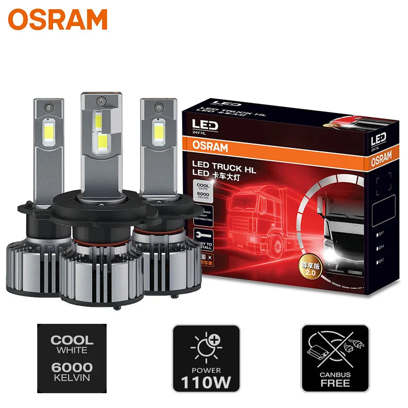 OSRAM 24V LED ZX2.0 Luci Anabbaglianti da Trazione H1 H4 H7 110W 8000LM Super Potenza Luce 6000K Freddo Bianco Aggiornamento Sostituzione Luce Alta-Bassa Potenza