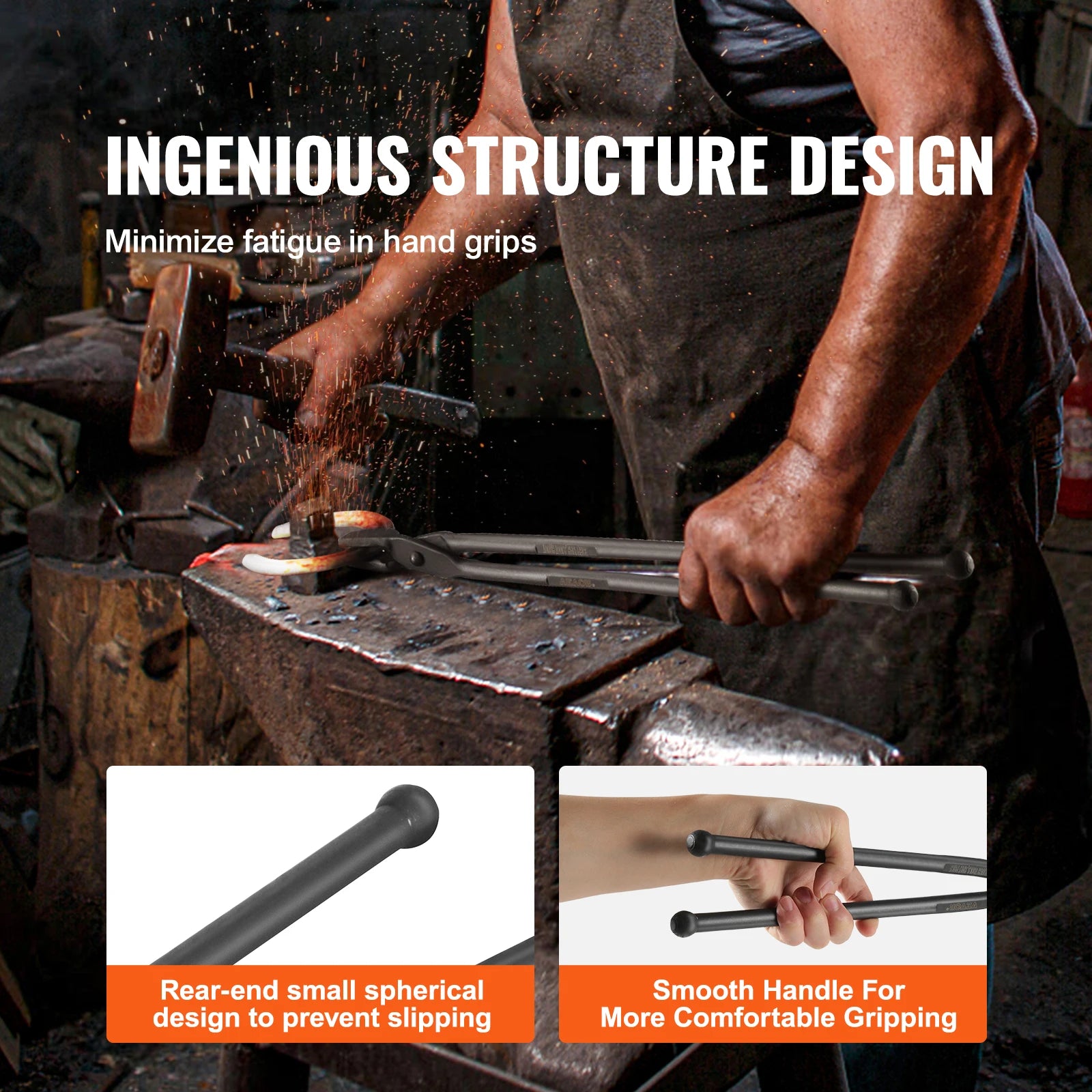 Ensemble de pinces de forgeron VEVOR – pinces de forge en acier au carbone de 18 pouces