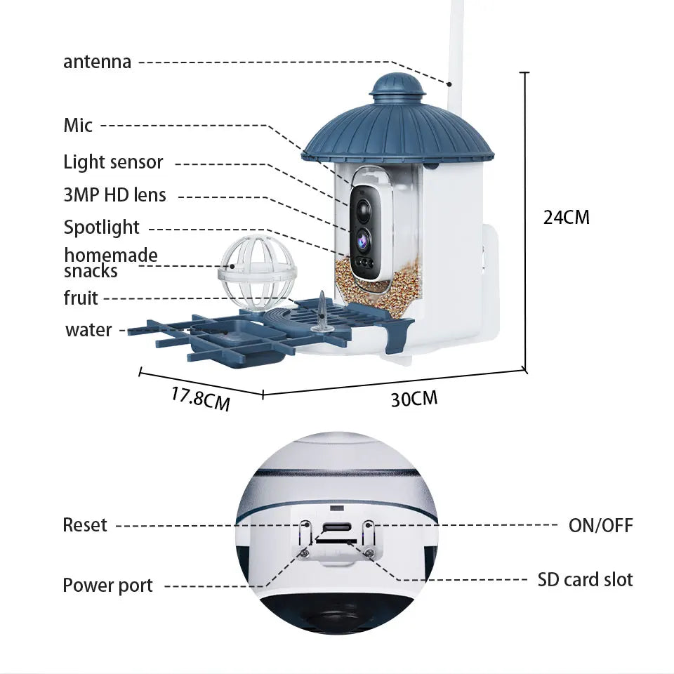 Smart Bird Feeder Camera with Solar Power, 4MP HD WiFi