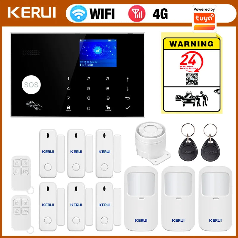KERUI 4G/WIFI riasztó biztonsági rendszer otthonhoz hőmérséklet-/ páratartalom kijelzővel biztonsági védelem Tuya Smart Life 433MHz G34