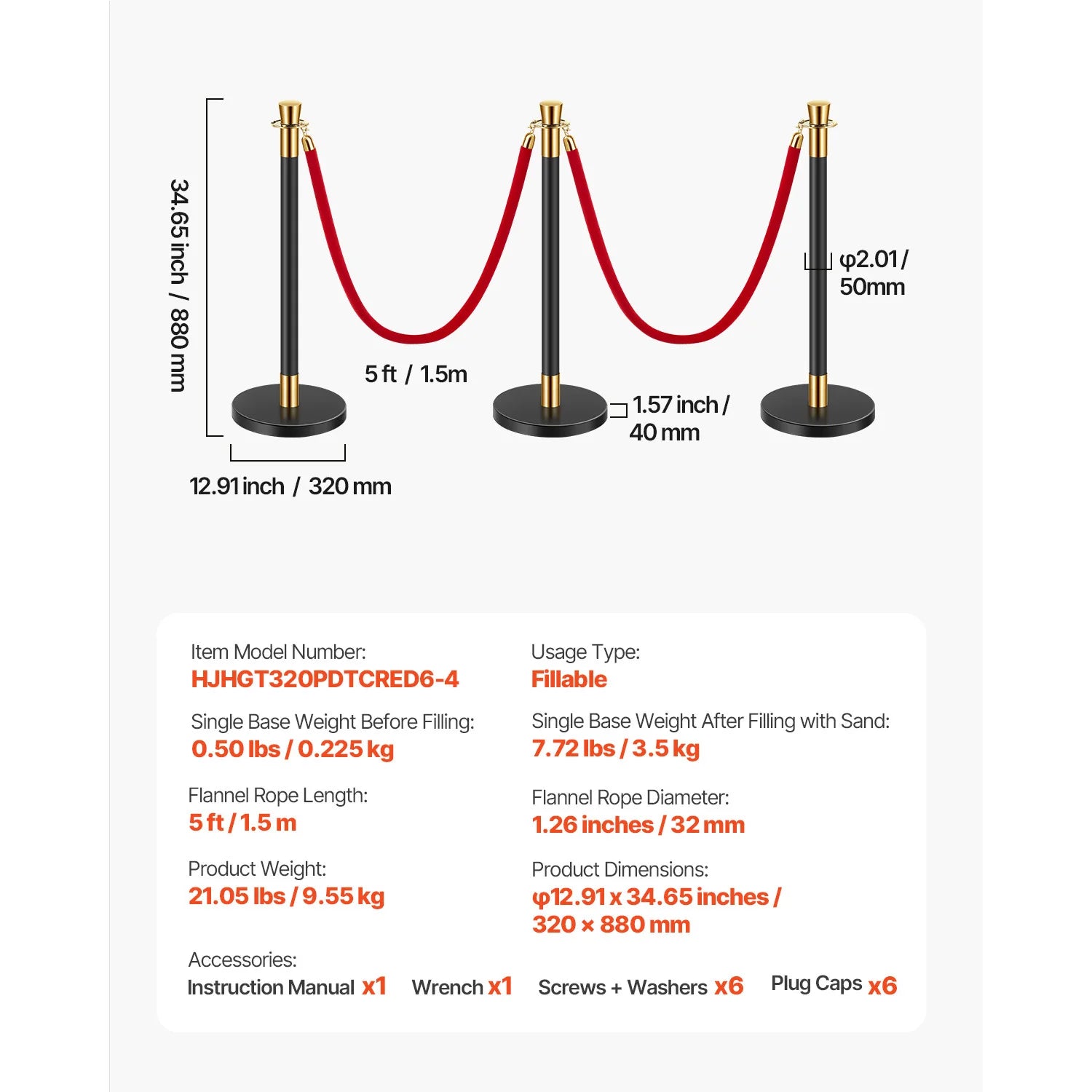 SucceBuy bariery stangowe 6 szt. Bariery do zarządzania tłumem 4 czerwone liny/połyskujące velvet ropes ze stali nierdzewnej słupki do kolejki z podstawą wypełnianą do imprezy