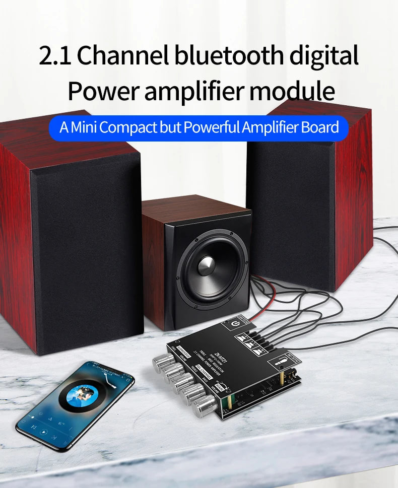 ZK-MT21 Channel Bluetooth 5.0 2.1 Subwoofer Amplifier Board 50W*2 +100W Power Audio Stereo Amplifier Board Bass AMP AUX 