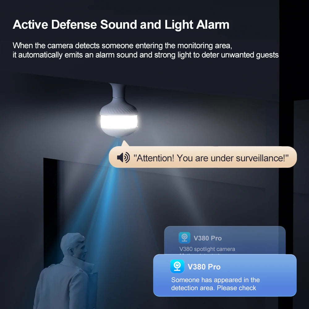 2K WiFi Home Light Bulb Camera Light Bulb Camera 360 degree Panoramic IP Camera Full Color Night Vision