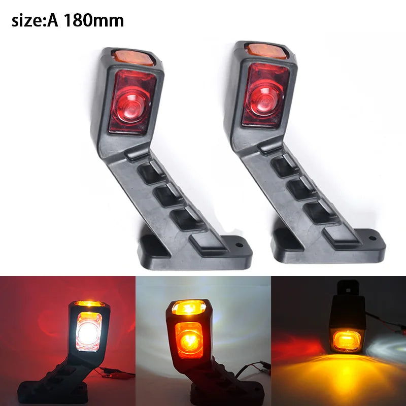 Novo conjunto de 2 peças de luzes LED de marcador lateral com 3 faces em branco, vermelho e amarelo, 12/24V, luz traseira para camião, reboque, carrinha e camião, lâmpada indicadora.