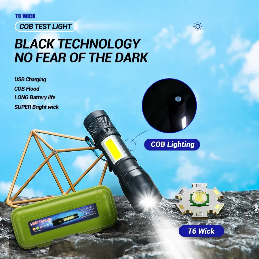 Lampe torche rechargeable mini avec mise au point réglable et lumière latérale