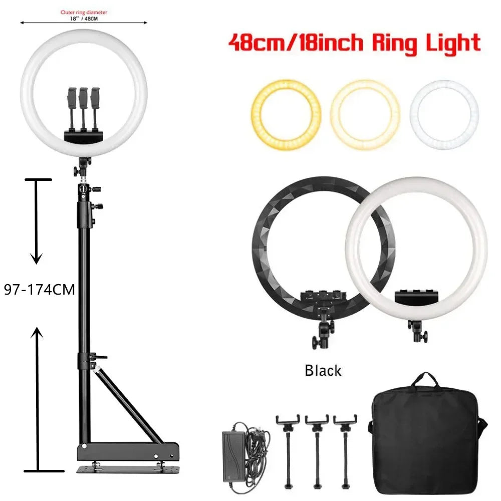SH 18 Inch Thin Ring Light LED Selfie Video Lamp With Tripod Stand Phone Clip For YouTube Live Light Photography Studio 