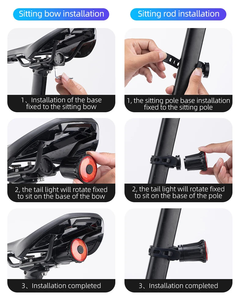 Feu arrière de vélo rechargeable avec détection de freinage et 7 modes  