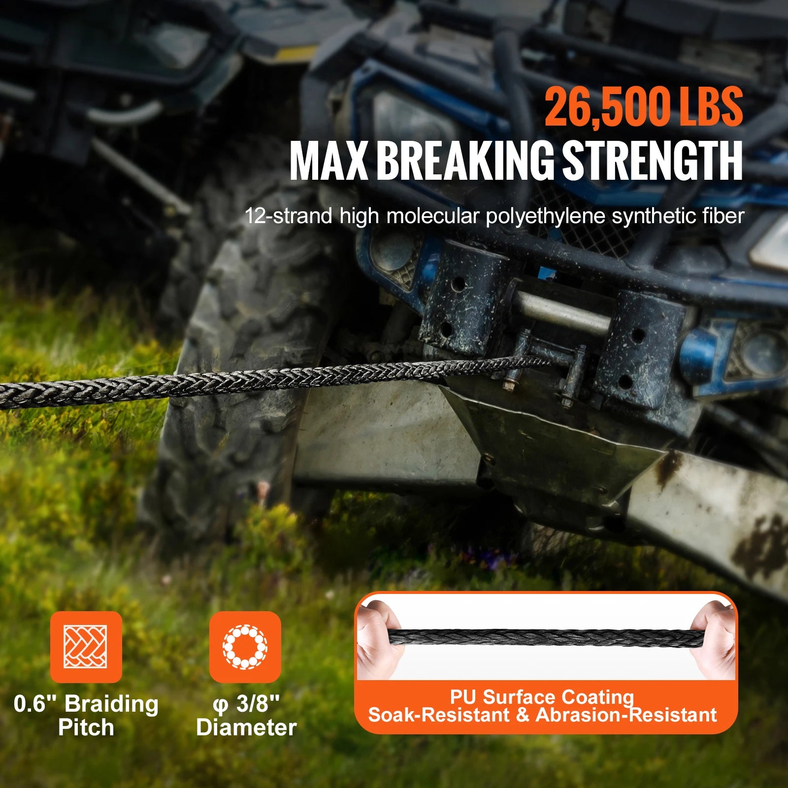 Syntetisk spilwire 26500–32000 lbs med krog til lastbil ATV