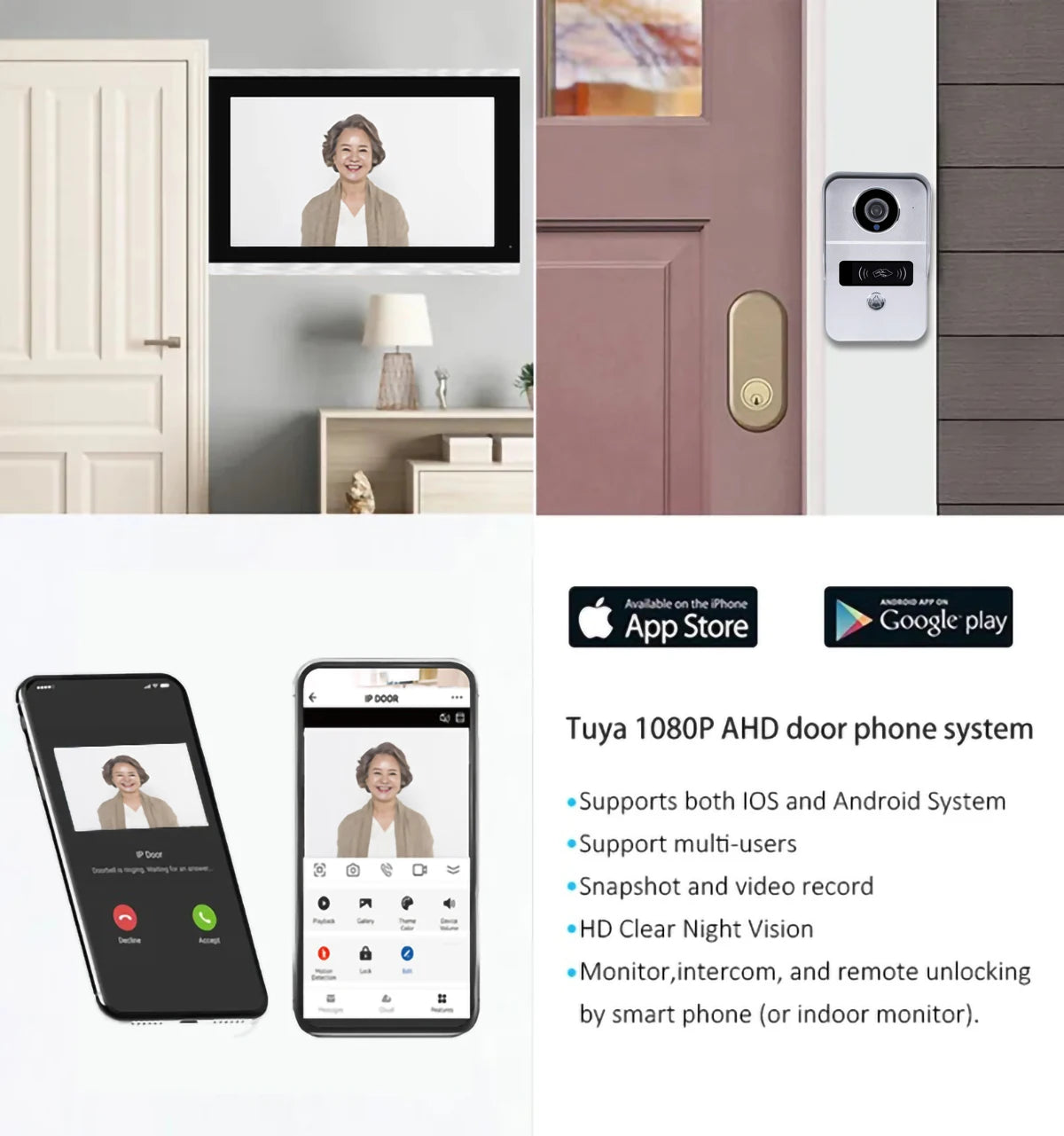 1080P 10 Inch 7" Touch Screen Wifi Video Doorbell, Smart TUYA Home Video Intercom 32G Card Rceord Kit Motion Detection ID Unlcok Spy-shop.com