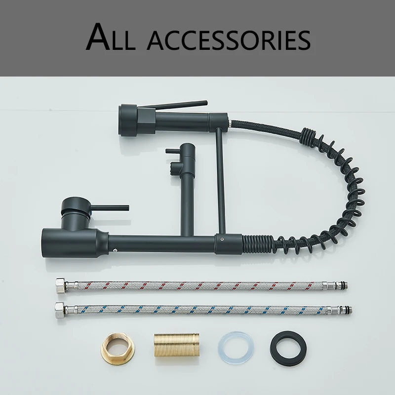 Black Kitchen Sink Faucet Pull Down Hot and Cold Water Mixer2 Mode Tap with Dual Spout 360 Rotation Flexible Deck Mounted 