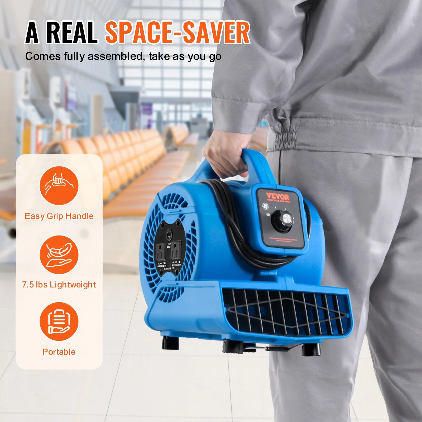Přenosný podlahový ventilátor 600 CFM s 3 rychlostmi a 4 úhly nastavení