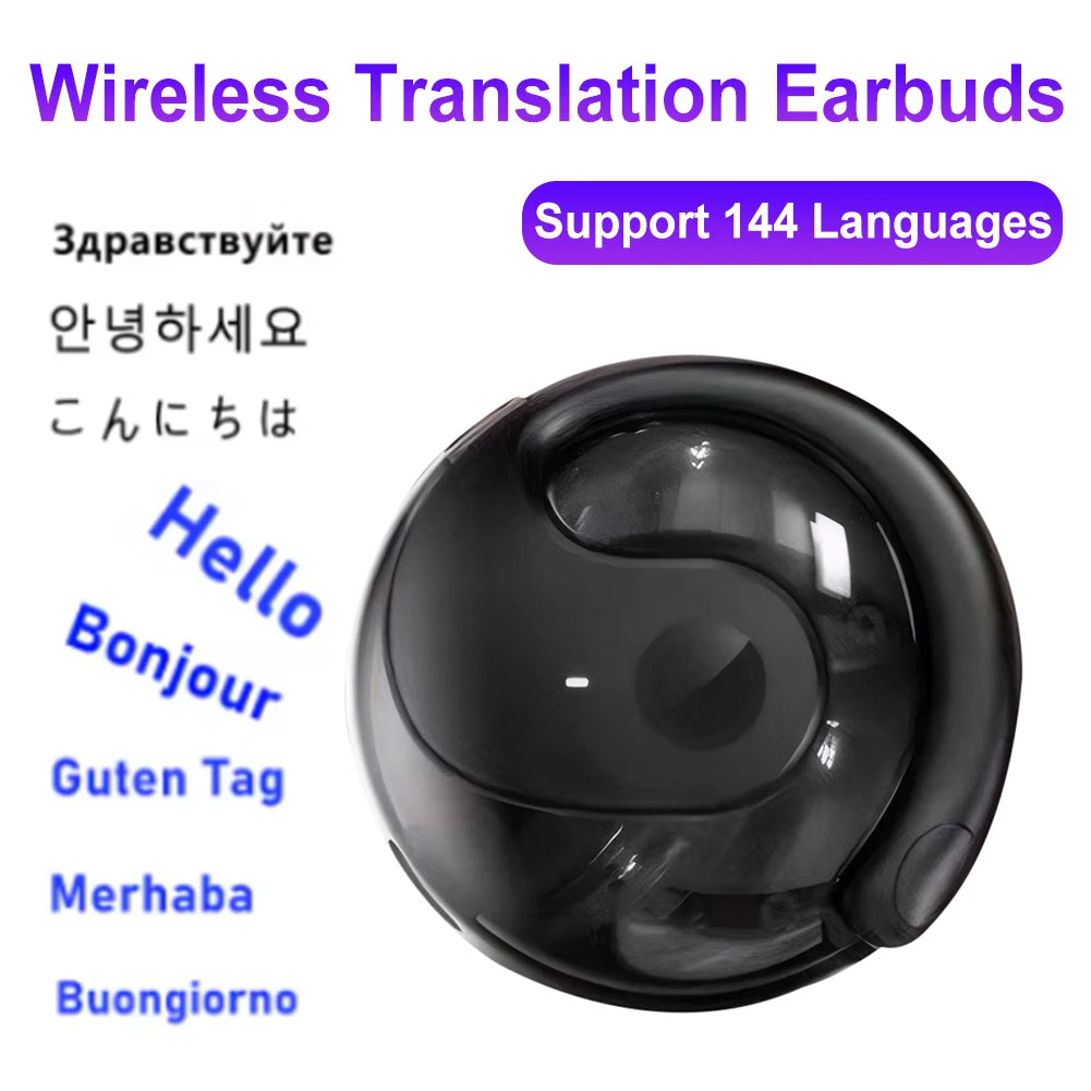 AI Translator Earbuds Bluetooth 5.4 Noise Cancelling Real Time Translator Ear Hook Two-Way Voice Translator for Business Travel 