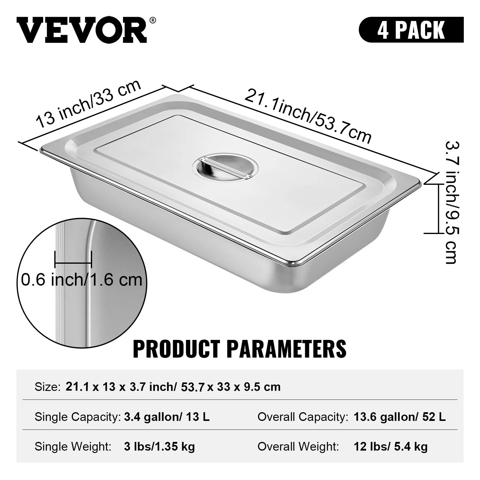 Stainless Steel Steam Table Pans Set with Lids for Catering & Food Service