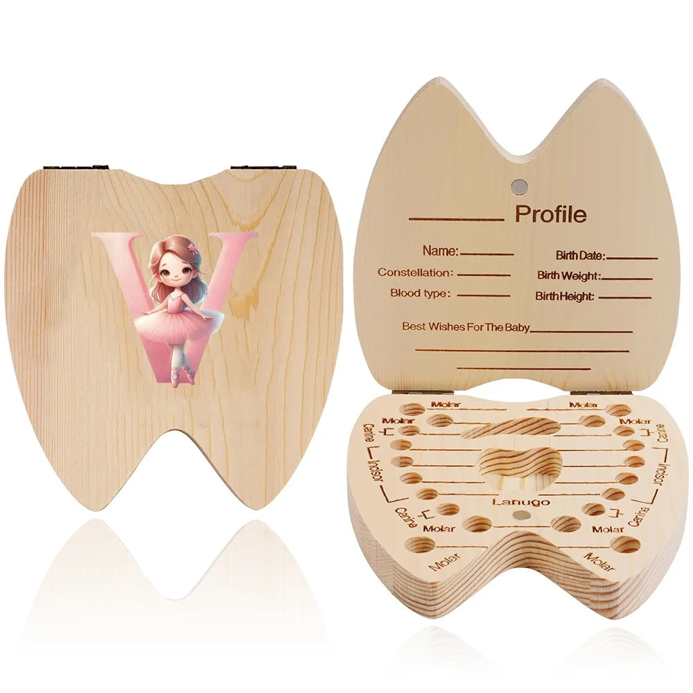 Wooden Baby-Tooth Keepsake Box, Letter Options