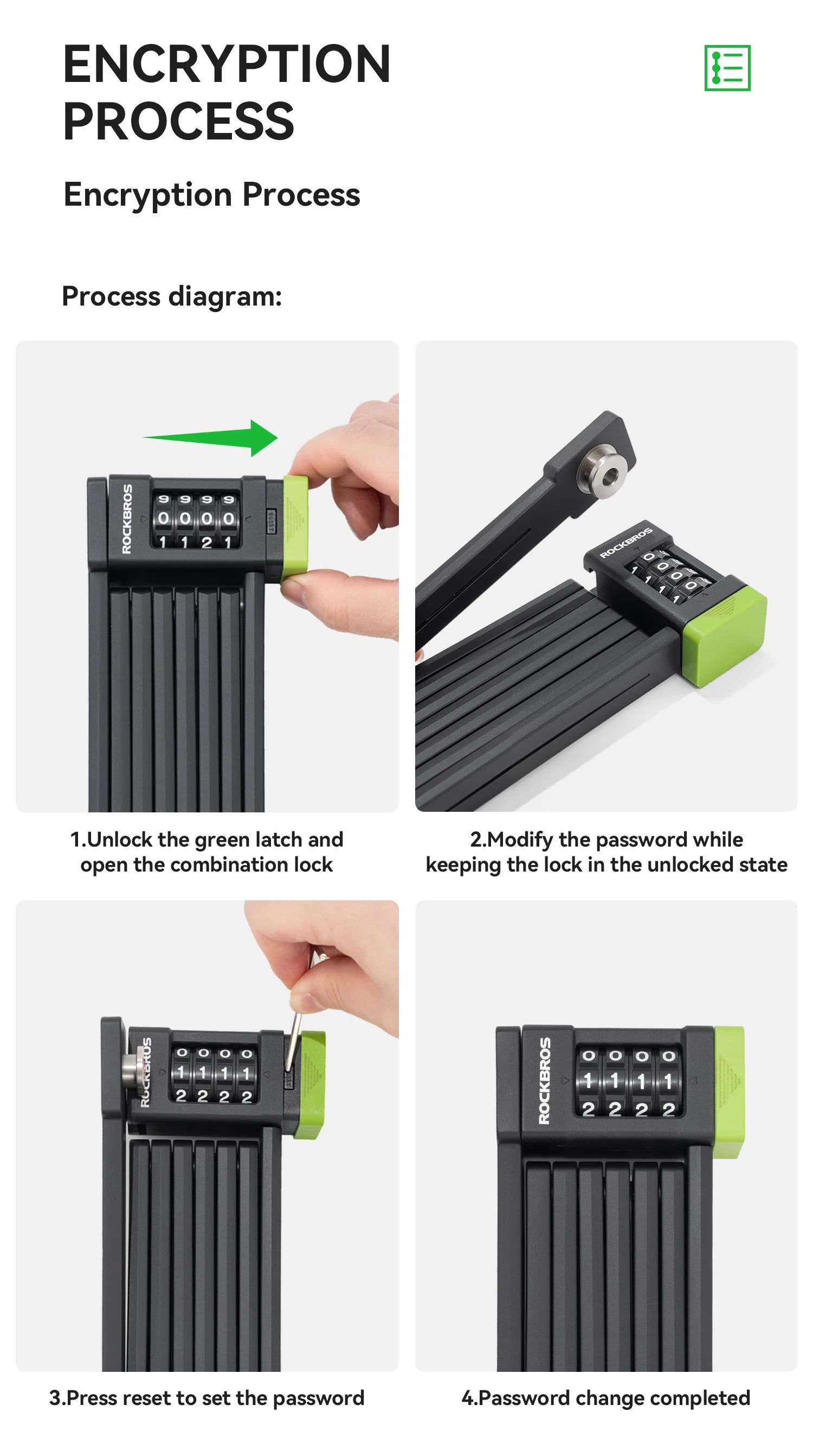 Folding Bike Combination Lock with Alloy Steel Body