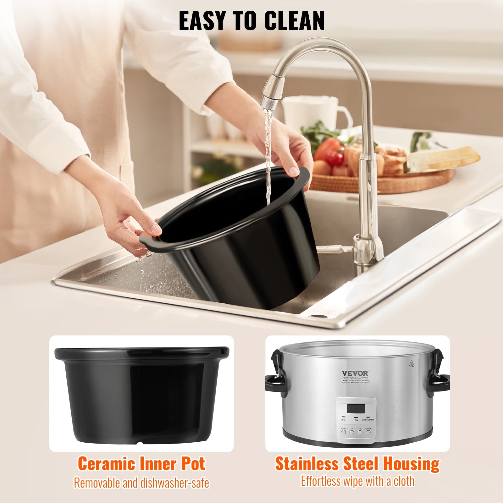 8QT Digital Slow Cooker with Ceramic Pot & Locking Lid