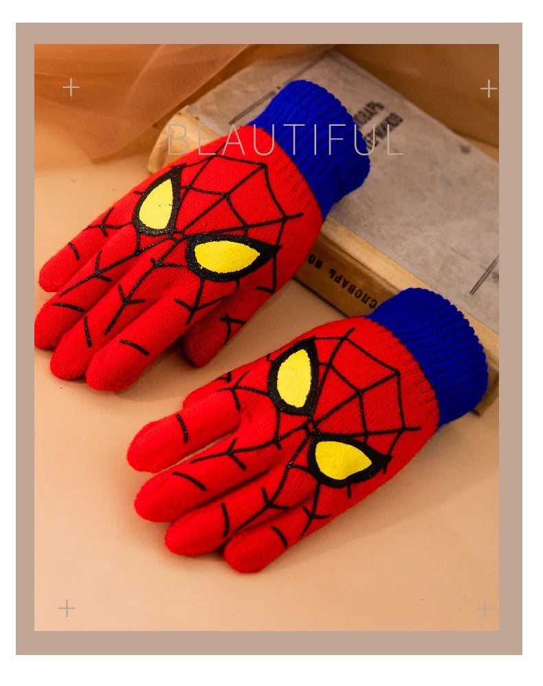 Diseny Spiderman Winter Children's Warm Gloves Marvel Anime Cartoon Knitted Gloves Cute Decoration Kids Christmas Gifts 5-10Y 