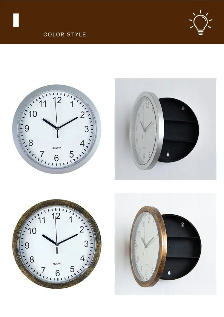Horloge murale cachée avec coffre-fort et rangement secret pour argent liquide et objets de valeur