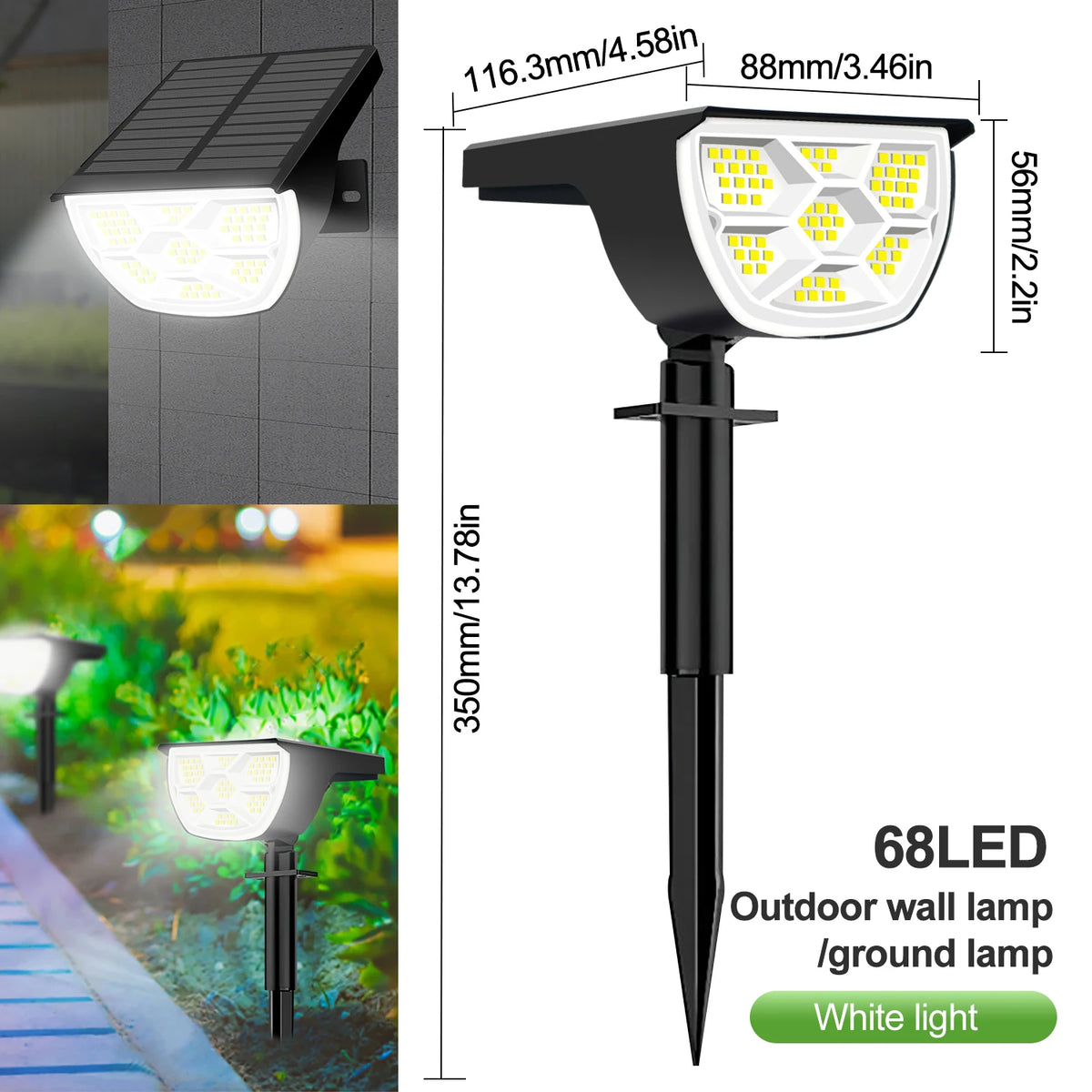 59/72 LED Lampes solaires d’extérieur étanches IP65, 3 modes d’éclairage, projecteurs paysagers à énergie solaire pour la décoration de cour extérieure