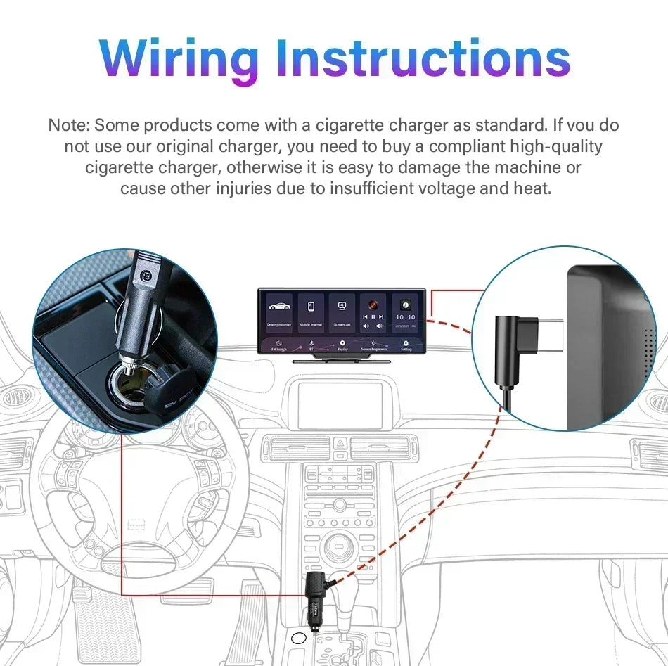 10.26 Inch Dash Cam Rearview Mirror Display with Wireless CarPlay and Android Auto, 4K Front and 1080P Rear Recording
