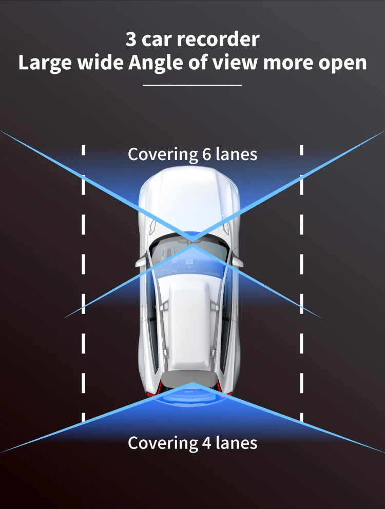 3-Channel Dash Camera with 1080P Front, Inside, Rear View