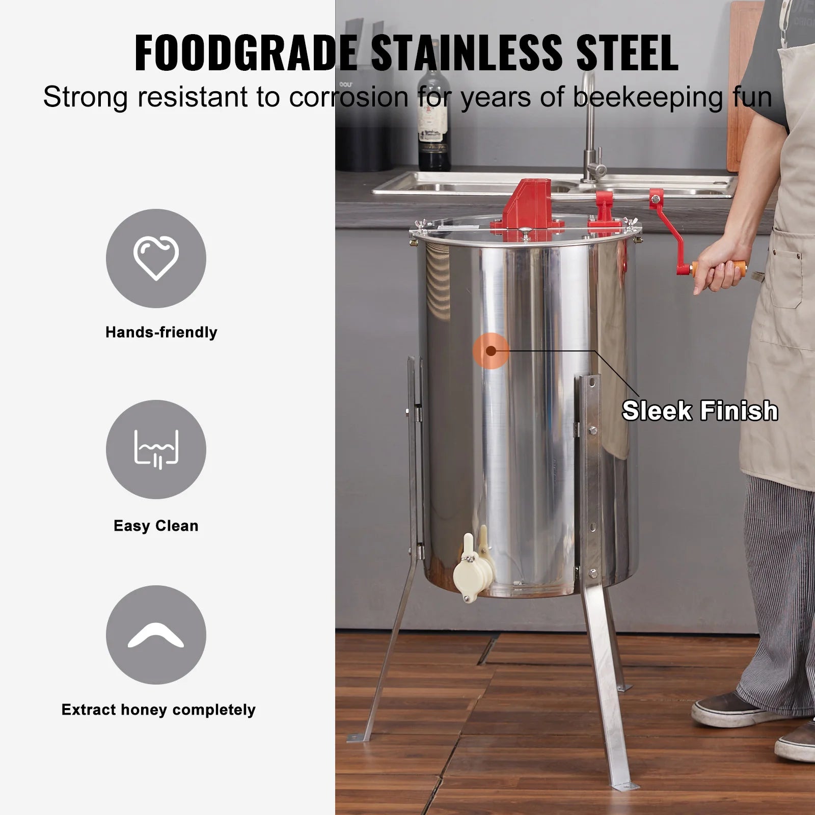 Manual 3-Frame Honey Extractor Stainless Steel Beekeeping Spinner