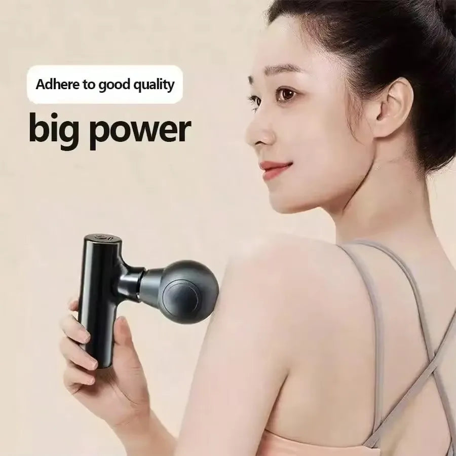 Compact Black Percussion Massage Gun with Four Heads