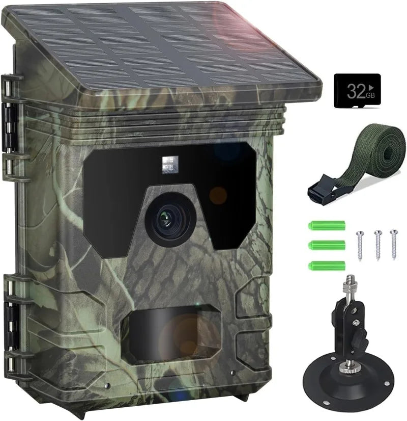 Solar Wildlife 50MP 4K Video Trail Camera Night Vision 0.3s Motion Activated Waterproof Garden Camera Outdoor Hunting Monitoring 