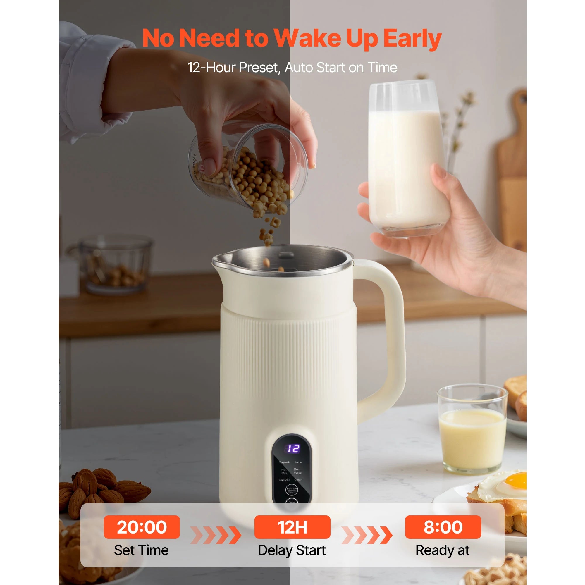 8-in-1 Nut Milk Maker with Self-Cleaning & 12-Hour Timer