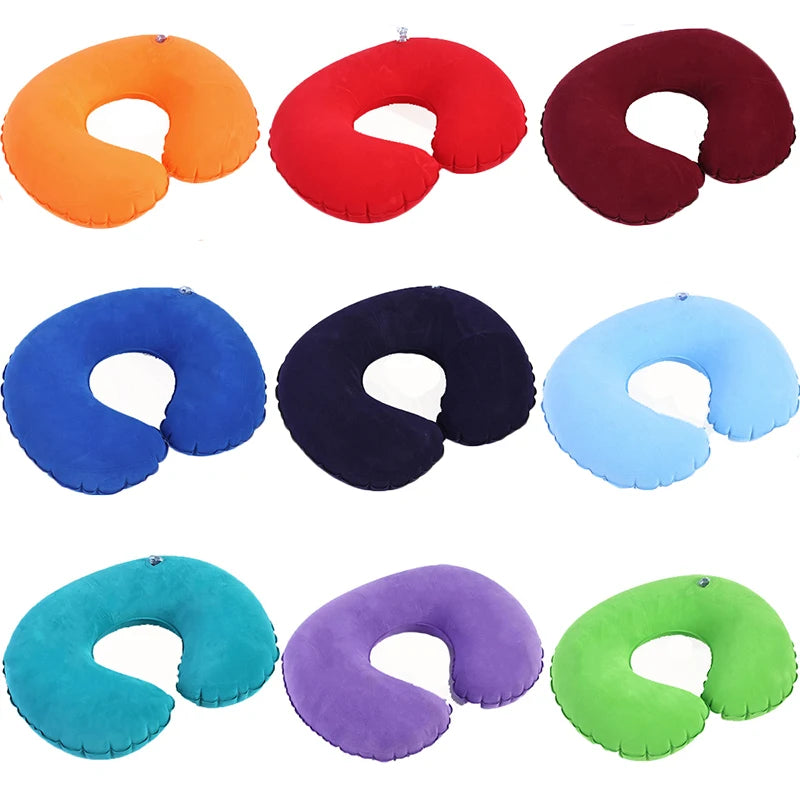 Almohada de viaje inflable para el cuello en forma de C