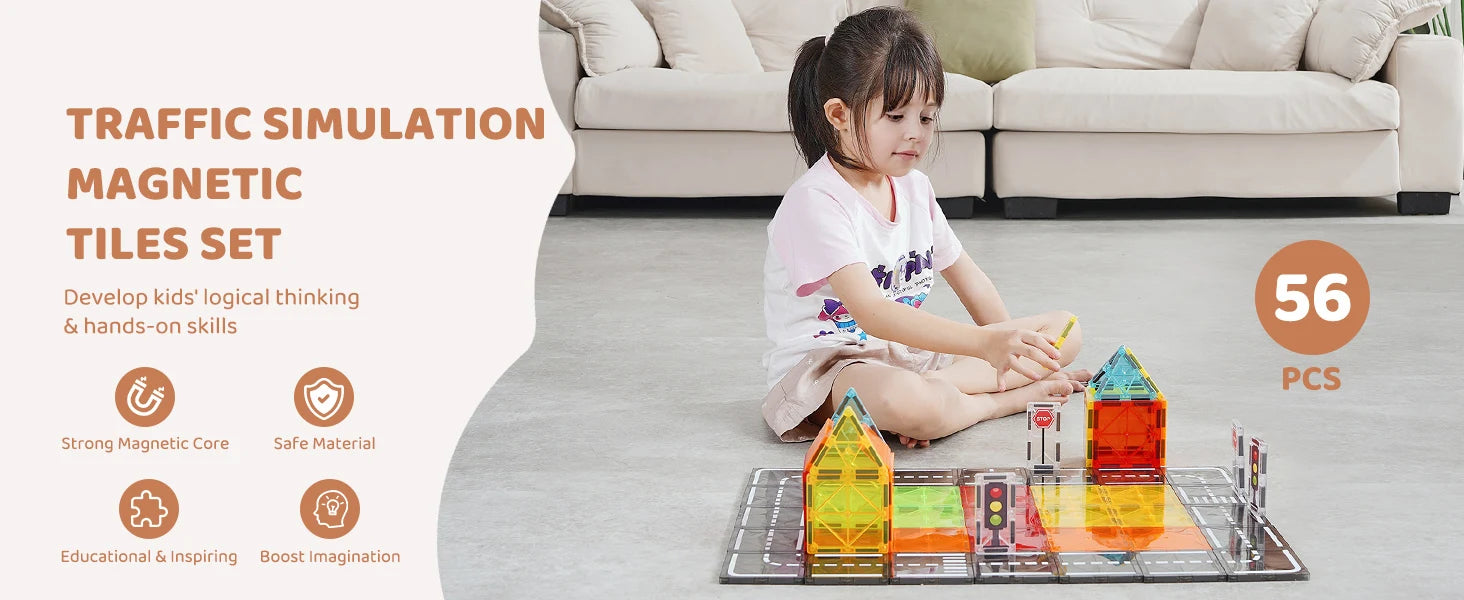 56-Piece Magnetic Tiles Building Set for Creative Kids Ages 4–6