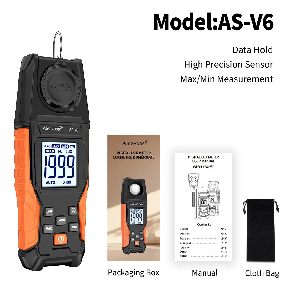 AS-V6 Handheld Digital Illuminance Meter
