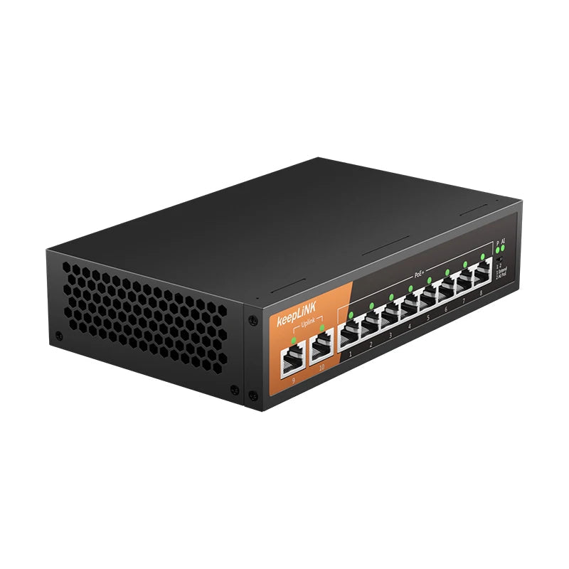 KeepLiNK 10-Port Gigabit Switch with 8-PoE and 2-RJ45 for Uplink Unmanaged Plug and Play 