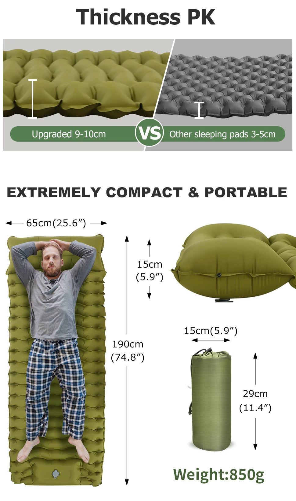 Inflatable Camping Mattress with Built-In Pillow and Pump