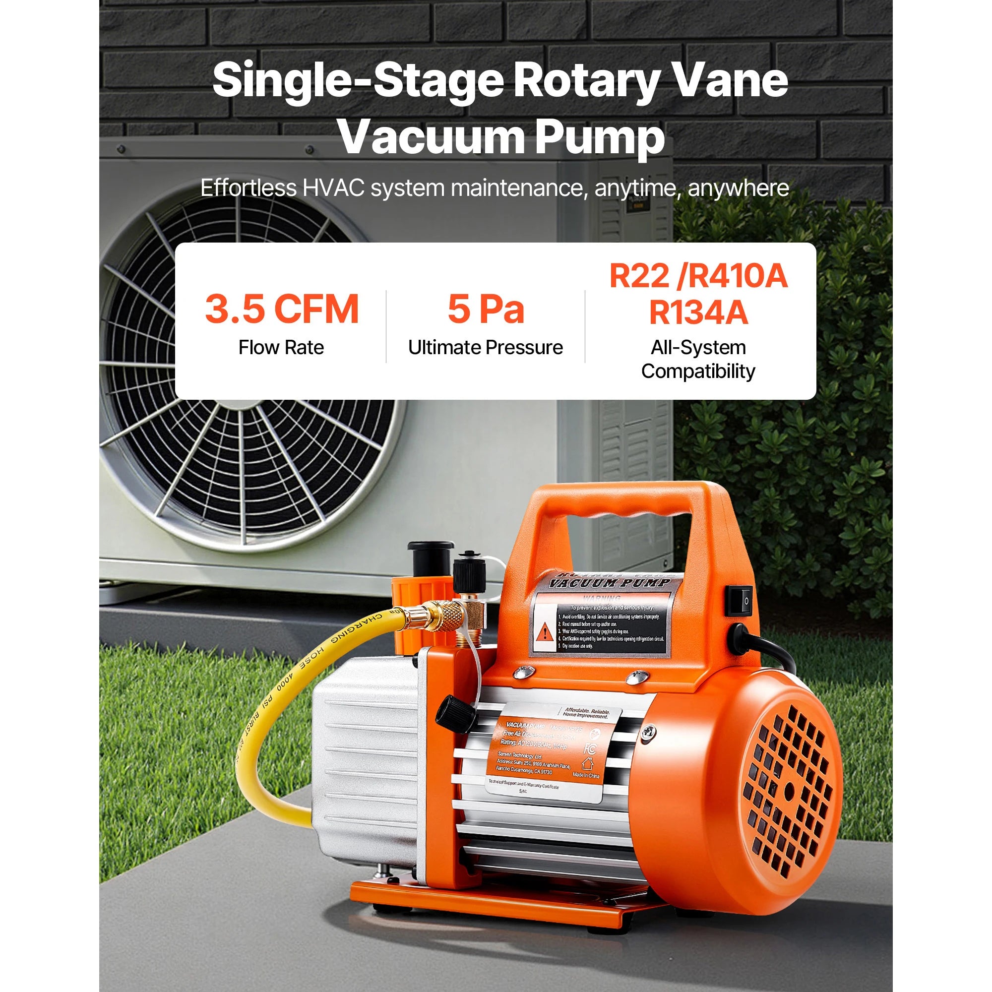 3,5 CFM HVAC Vakum Pompası 1/4 HP Yağlı Klima Servisi İçin