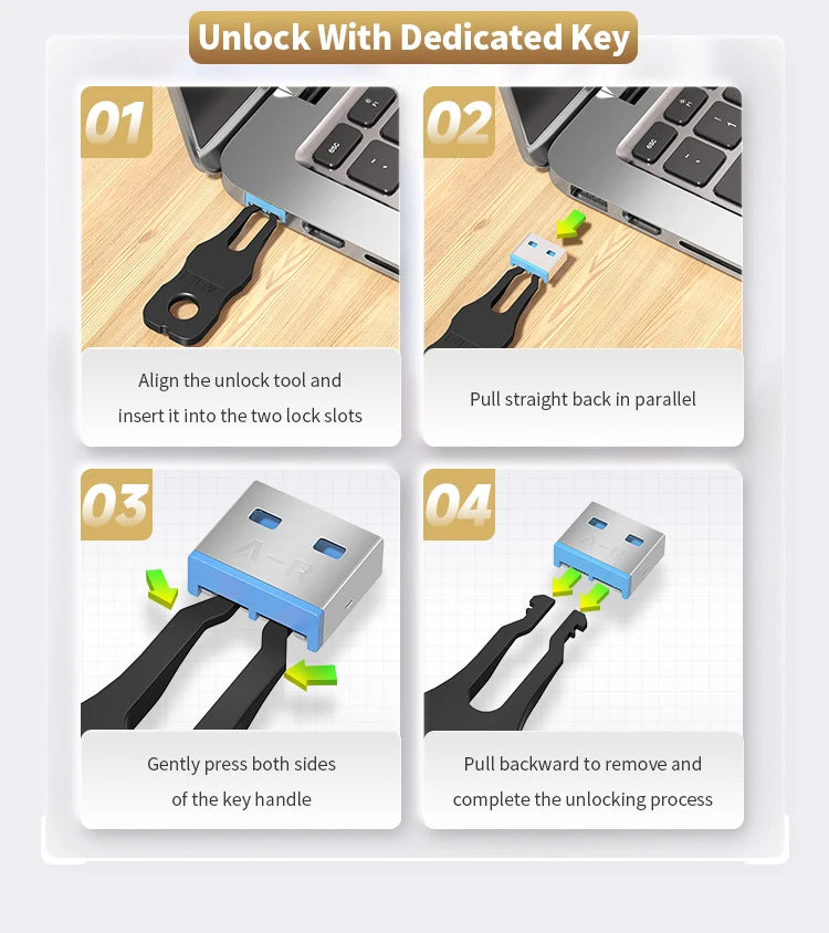 Zece blocări USB-A cu cheie de eliminare