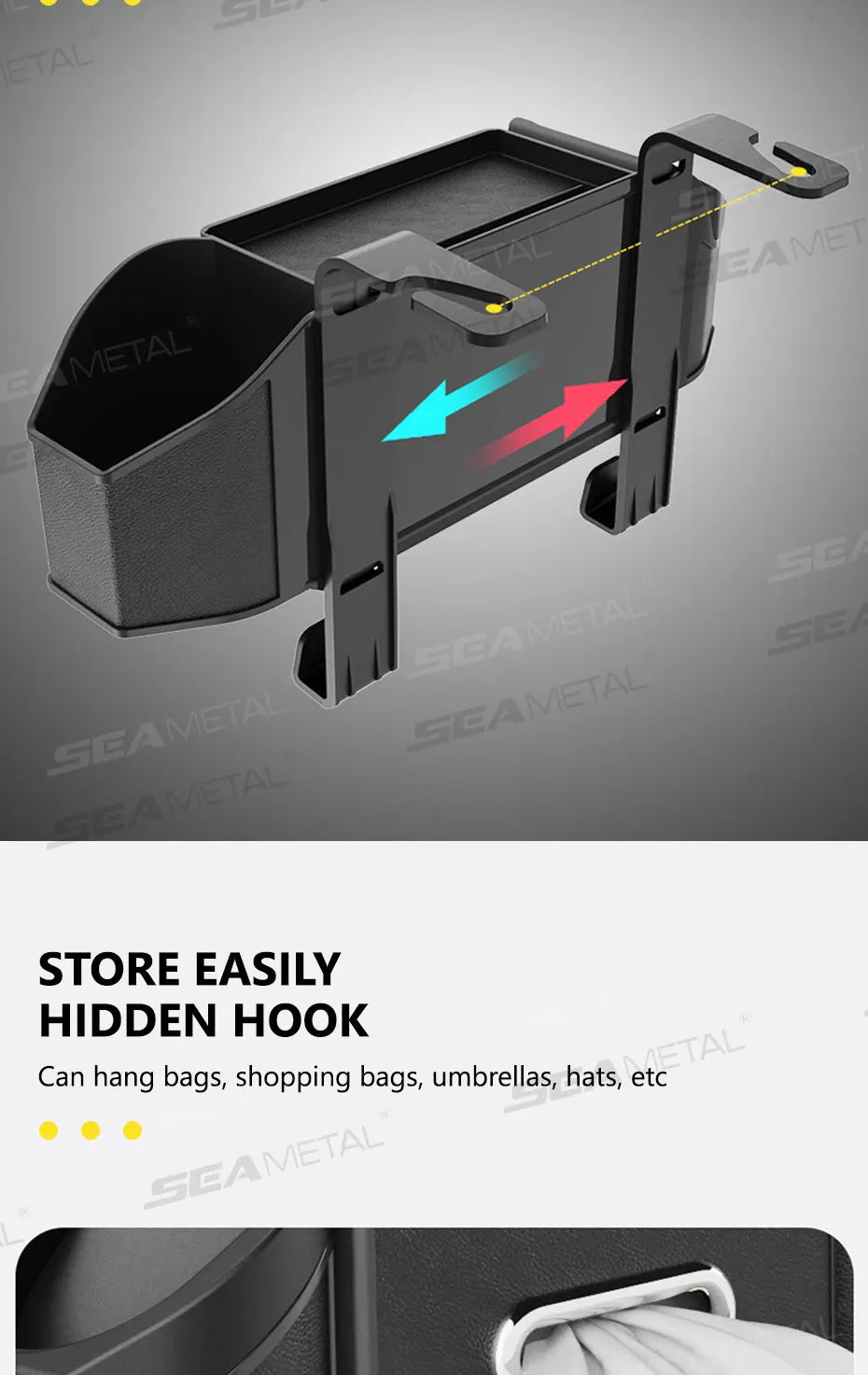 SEAMETAL Car Back Seat Organizer Multifunctional Car Storage Box Universal Cup Holder/Trash Bin/Tissue Holder/Phone Mount/Hooks