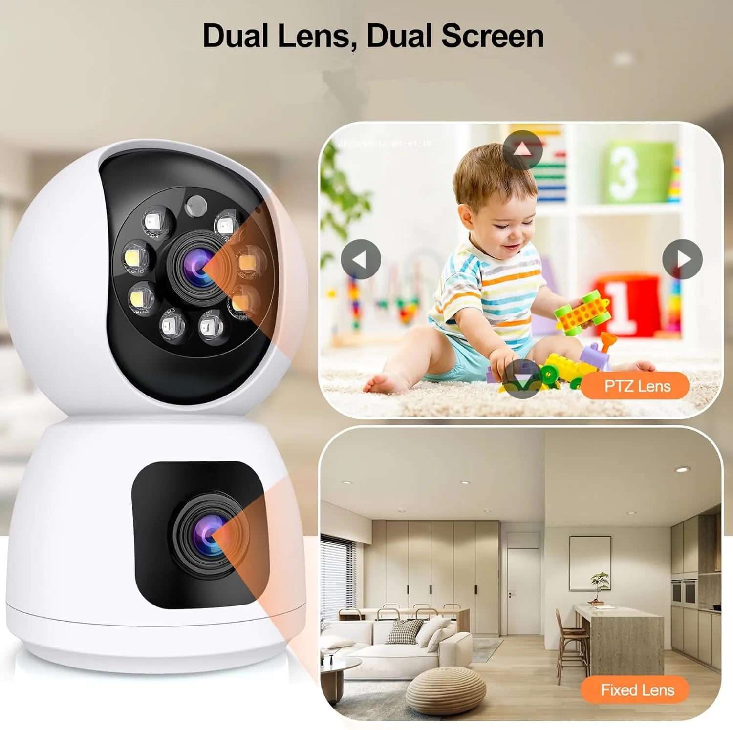 4K 8MP Dual-Lens PTZ Security Camera with Dual-Screen, AI Auto Tracking, Color Night Vision