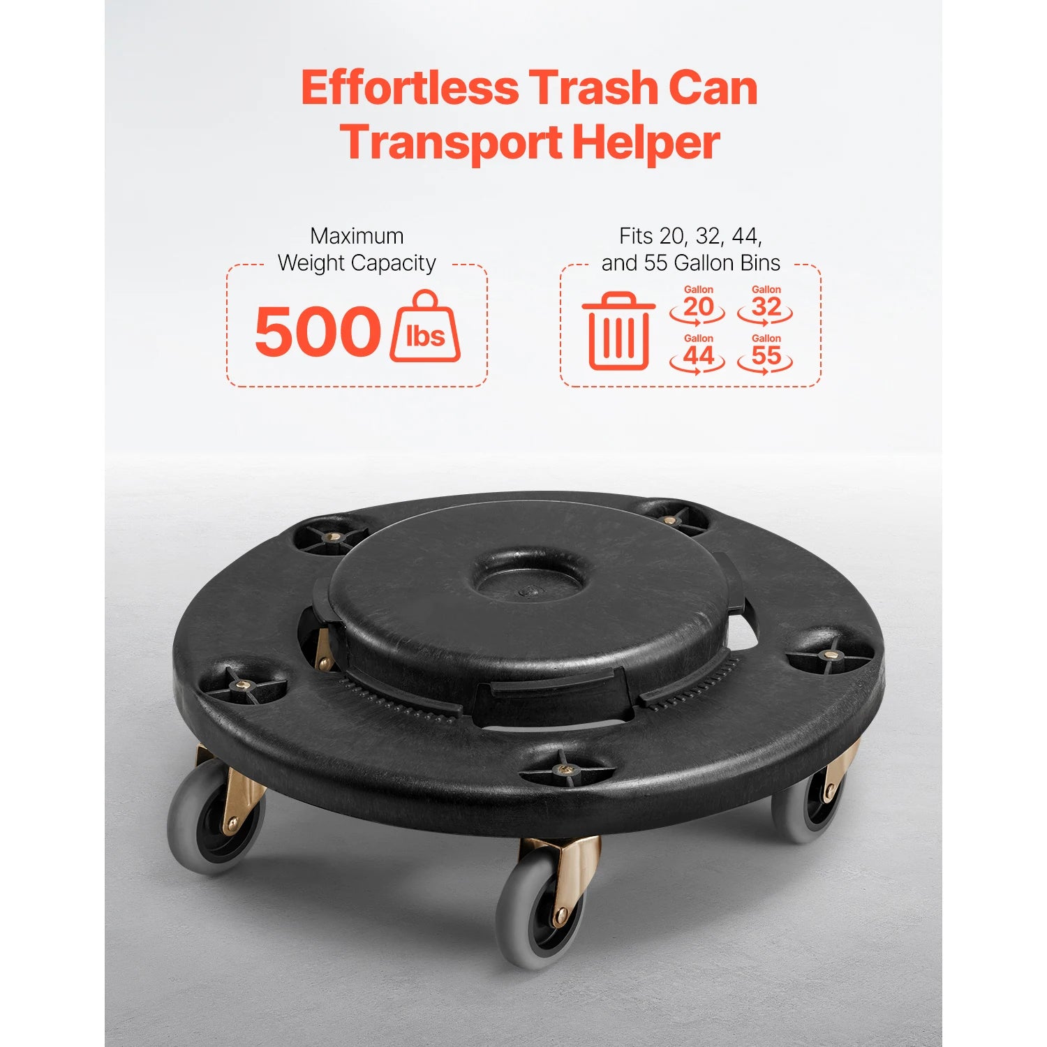Heavy-Duty Trash Can Dolly with Locking Wheels for 20–55 Gallon Bins