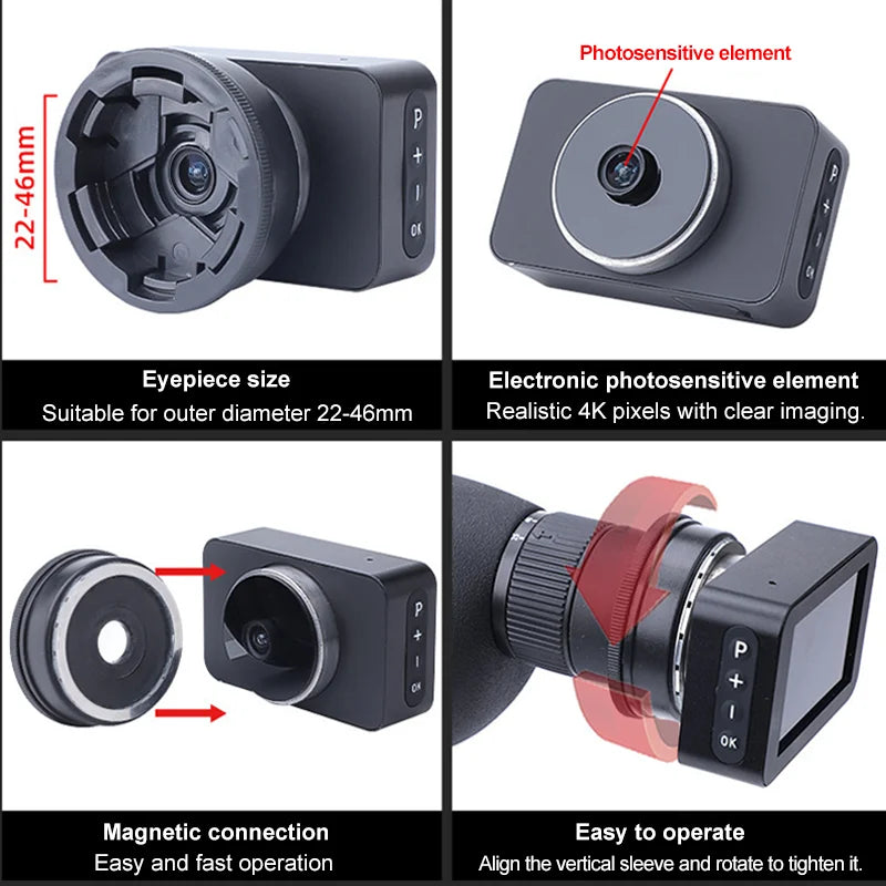 Oculaire de télescope 4K Caméra pour l’astronomie Écran couleur 3 pouces Oculaire électronique Astrophotographie Planétaire et Observation des oiseaux