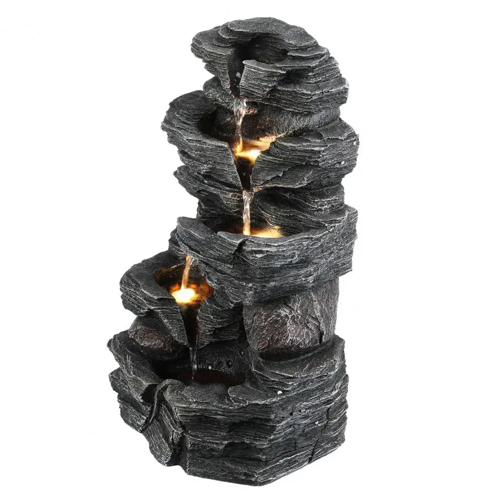 Cascading Rock Water Fountain with Warm LED Light