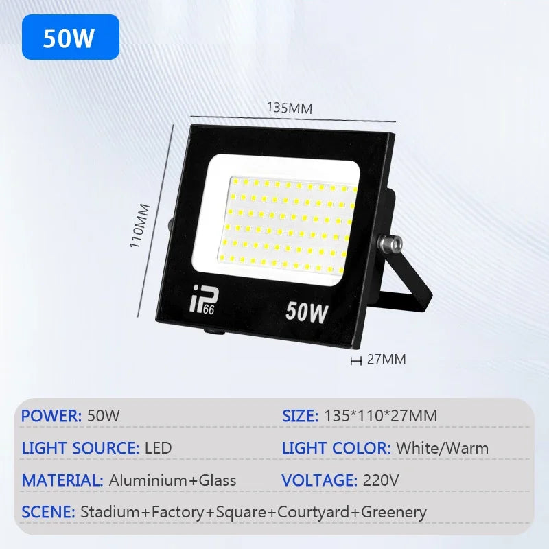 LED Floodlight Outdoor IP66 Waterproof Path Light Spotlight 10W 20W 30W 50W 100W 200W Outdoor Garden Porch Courtyard Lamp AC220V