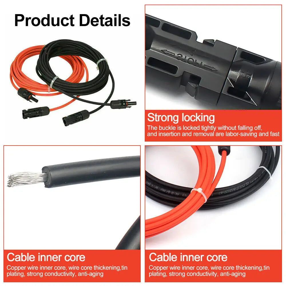 PowMr Black Red 3M 5M 7M 10M 15M 30M Solar Photovoltaic Line 6mm2 10AWG PV Cable with Connectors Solar System PV Extensions Wire