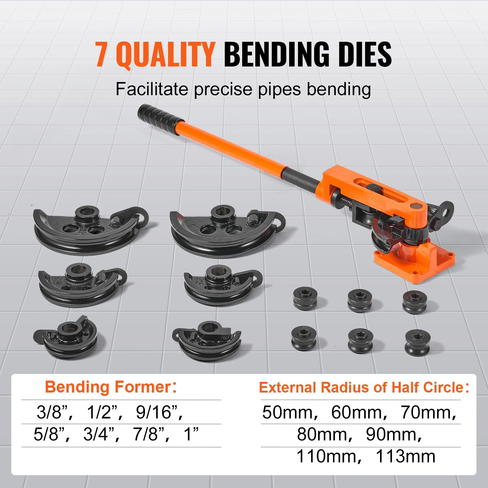 Manual Pipe Bender Tool with 7 Dies for 3/8"–1" Metal Tubing