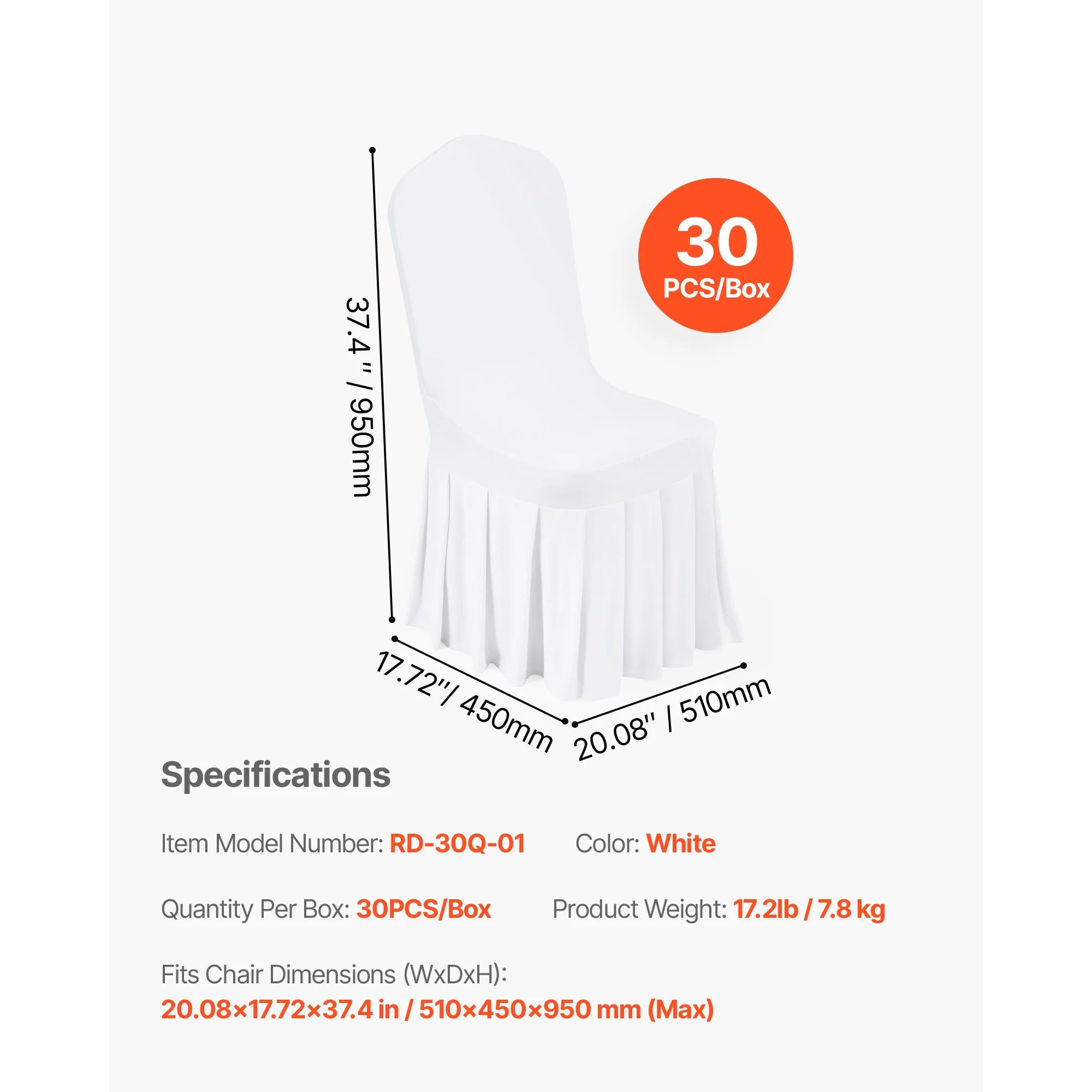SucceBuy 30 Pcs White Chair Covers Polyester Spandex Chair Cover Stretch Slipcovers Removable Chair Cover for Party, Banquet