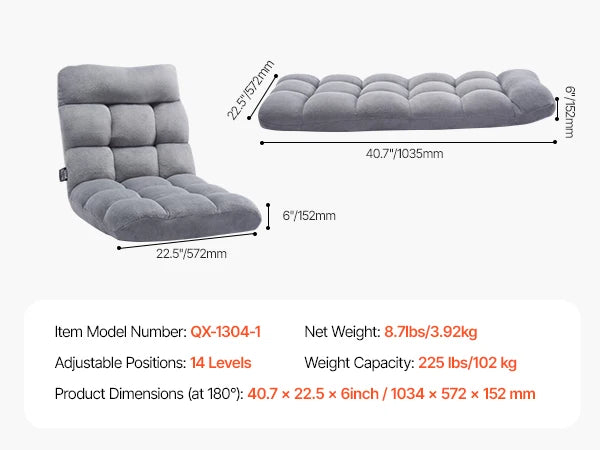 Chaise de sol réglable avec dossier, canapé en mousse pliable