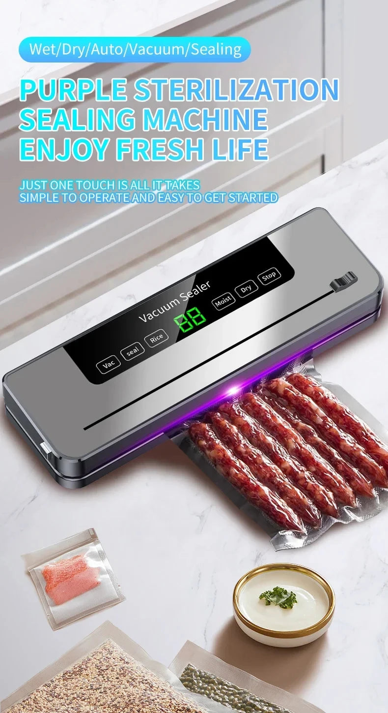 Electric Vacuum Sealer Machine Dry/Wet Food Packaging Vacuum Sealing Bags Food Storage Vacuum Packaging Machine for Kitchen 