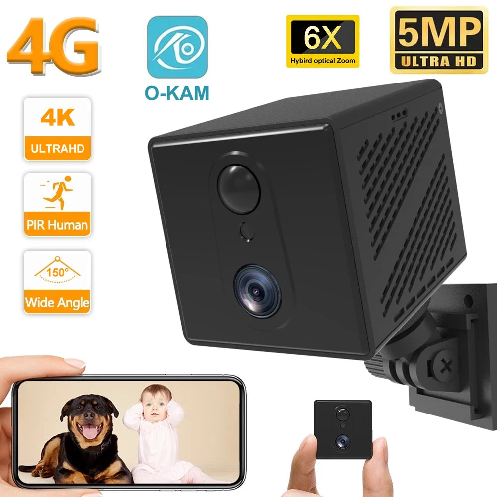 Mini 4G Security Camera with AI Detection, 5MP HD & Night Vision
