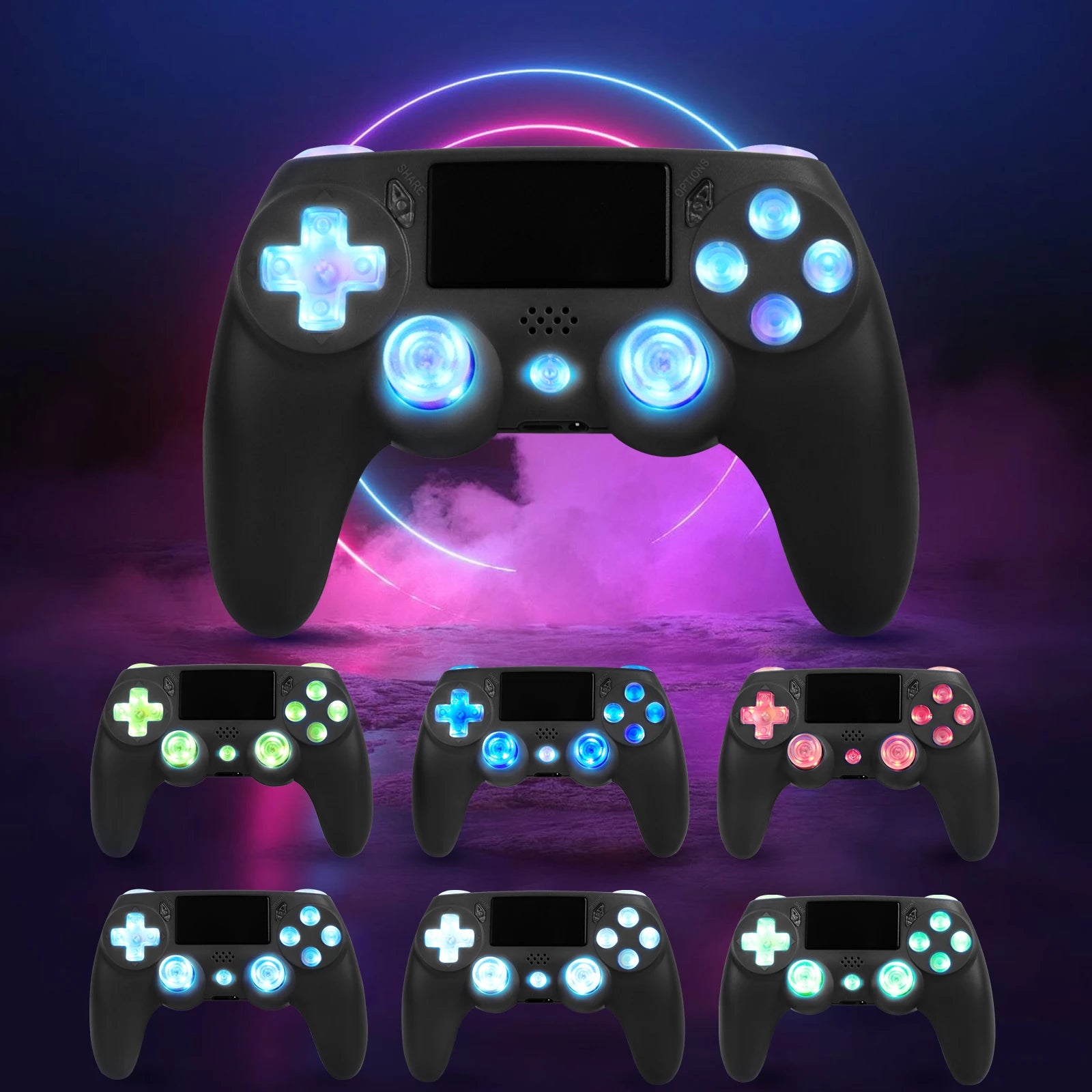 GAMINJA P471 Wireless Controller with Dynamic RGB Lighting And Dual Vibration Bluetooth Gamepad for PS4 PS3 Game Console PC